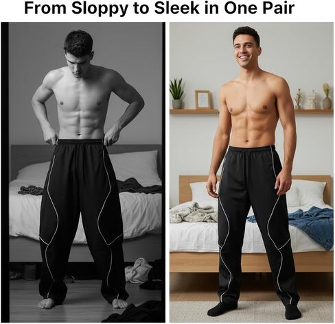 Men's Aesthetic Contrast Stitch Straight Leg Trousers, Casual Graphic Line Bottoms Urban Tech Baggy Pants, Black in Saudi Arabia