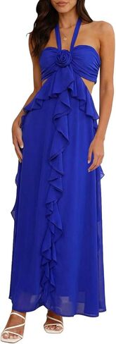 Womens 2026 Casual Long Summer Dresses Halter Strappy Flowy Beach Vacation Maxi Dress with Bra in Saudi Arabia