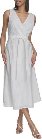 Halston Women's Sleeveless Surplice V-Neck Tie Waist Midi Dress in Saudi Arabia
