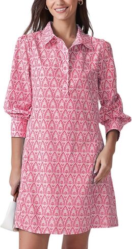 Floral Mini Dress Women Long Sleeve Holiday Sundress Button-Up Tunic Shirt Dress with Pockets in Kuwait