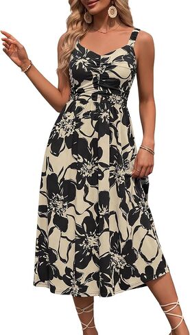 HUHOT فساتين نسائية صيفية بأشرطة مطاطية مع جيوب in Kuwait