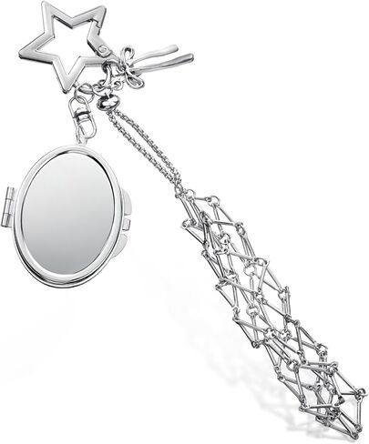 Y2K Lipgloss Holder Keychain, Lipstick Holder Keychain with Mirror, Cute Star Bow Lip Gloss Holder Key Chain, Cute Purse Bag Charm Key Chains Accessories(Silver) in Saudi Arabia