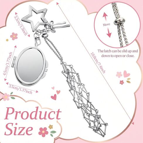 Y2K Lipgloss Holder Keychain, Lipstick Holder Keychain with Mirror, Cute Star Bow Lip Gloss Holder Key Chain, Cute Purse Bag Charm Key Chains Accessories(Silver) in Saudi Arabia