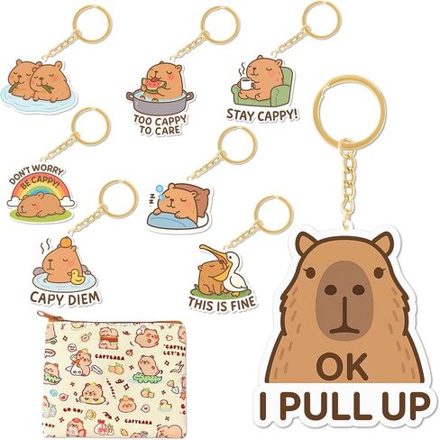 vinBee 8 قطع سلاسل مفاتيح كابيبارا، مجموعة سحر كابيبارا اللطيفة، حقيبة ظهر وإكسسوارات حقيبة للأطفال والبنات والأولاد، أشياء كابيبارا المضحكة وأفكار الهدايا، هدايا عيد الميلاد in Kuwait