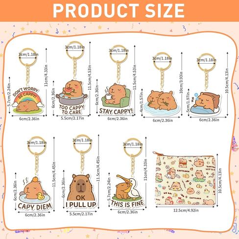 vinBee 8 قطع سلاسل مفاتيح كابيبارا، مجموعة سحر كابيبارا اللطيفة، حقيبة ظهر وإكسسوارات حقيبة للأطفال والبنات والأولاد، أشياء كابيبارا المضحكة وأفكار الهدايا، هدايا عيد الميلاد in Kuwait