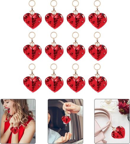 Gadpiparty 24pcs Charms Keychains Key Chains Accessory Favors Red Valentines for Flips Pendant Heart Flip Sequins Charm Valentine' s Wedding Keychain Hanging Bag Ring in Saudi Arabia