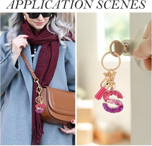 Initial Letter S Resin Keychain for Women Alphabet Butterfly Tassel Pendant Key Ring for Backpack School Bag Gift in Saudi Arabia