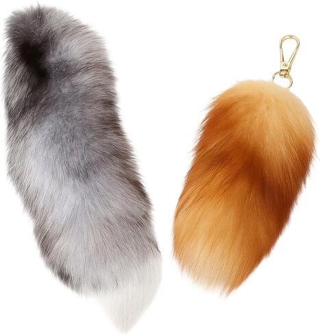 مجموعة إكسسوارات ذيل ثيريان، قطعتان من قلادة ذيل الثعلب مع تصميمات ثعلب فضية وزرقاء وذهبية، مجموعة إكسسوارات تيريان ذات ذيلين in Kuwait