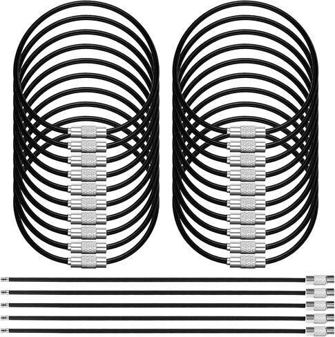 25 قطعة من كابل سلسلة المفاتيح ذو السلك الأسود، حلقة مفاتيح من الفولاذ المقاوم للصدأ بطول 6 بوصة لتعليق بطاقات الأمتعة، حلقة مفاتيح من السلك الأسود لبطاقات الهوية in Kuwait