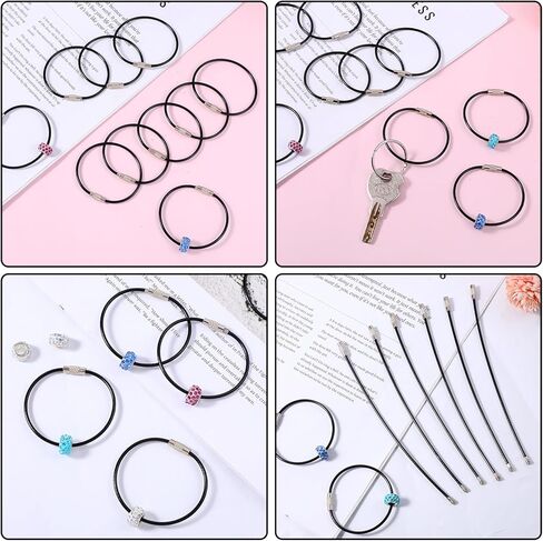 25 قطعة من كابل سلسلة المفاتيح ذو السلك الأسود، حلقة مفاتيح من الفولاذ المقاوم للصدأ بطول 6 بوصة لتعليق بطاقات الأمتعة، حلقة مفاتيح من السلك الأسود لبطاقات الهوية in Kuwait