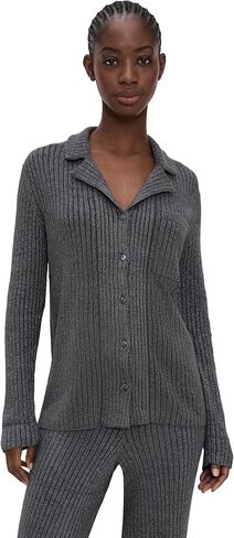Barefoot Dreams Women's Metallic Rib Button Front Shirt in Saudi Arabia