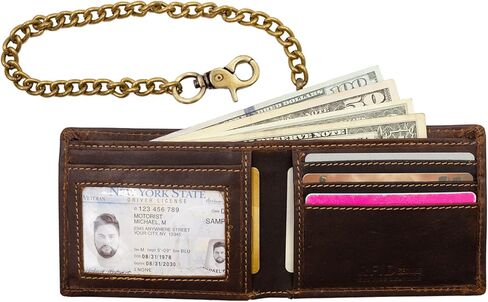 محفظة Paul Walter Vintage Hunter العتيقة من الجلد لراكبي الدراجات النارية للرجال مع محفظة بسلسلة طويلة ثنائية الطي مع خاصية حجب RFID in Kuwait