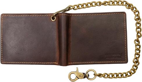 محفظة Paul Walter Vintage Hunter العتيقة من الجلد لراكبي الدراجات النارية للرجال مع محفظة بسلسلة طويلة ثنائية الطي مع خاصية حجب RFID in Kuwait