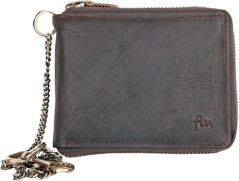 FLW Large Natural Strong Dark Brown Genuine Leather with Metal Zipper Around with Chain in Kuwait