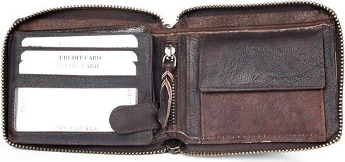 FLW Large Natural Strong Dark Brown Genuine Leather with Metal Zipper Around with Chain in Kuwait