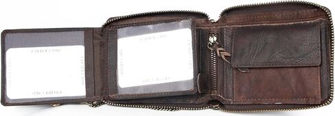 FLW Large Natural Strong Dark Brown Genuine Leather with Metal Zipper Around with Chain in Kuwait