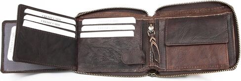 FLW Large Natural Strong Dark Brown Genuine Leather with Metal Zipper Around with Chain in Kuwait