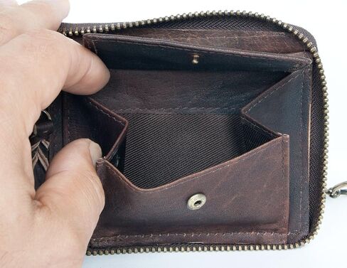 FLW Large Natural Strong Dark Brown Genuine Leather with Metal Zipper Around with Chain in Kuwait