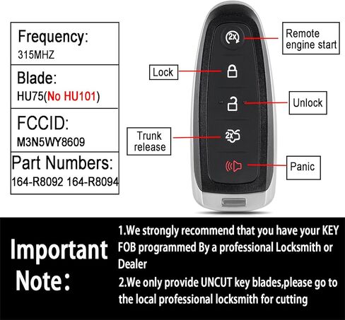 مفتاح السيارة الذكي عن بعد فوب لسيارة Ford Explorer Edge 2011 2012 2013 2014 2015 لسيارة Taurus Focus Expedition Flex 2013-2019 Focus Lincoln MKX MKS MKT Navigator دخول بدون مفتاح 2 قطعة in Kuwait