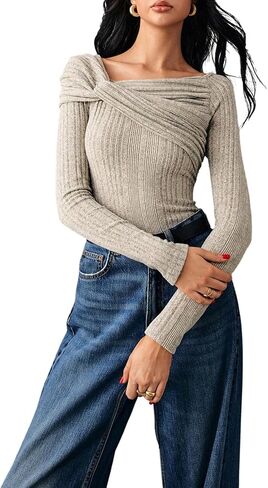 SweatyRocks Women's Twist Front Slim Fitted Tops Ribbed Knit Winter Pullover Sweater in Saudi Arabia
