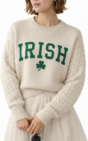 Custom Knit St. Patrick's Day Sweater, Personalized Lucky Irish Shamrock Knit Pullover Sweater, Women Gift in Kuwait