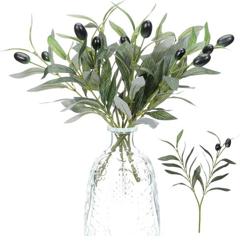 5 Pcs Artificial Plants Olive Tree Branches, 11 Inch Artificial Olive Tree Branches for Vase Faux Olives Leaves Stems for Centerpieces Decoration Wedding Greenery Home Decor in Kuwait