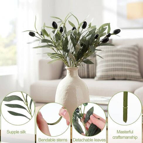 5 Pcs Artificial Plants Olive Tree Branches, 11 Inch Artificial Olive Tree Branches for Vase Faux Olives Leaves Stems for Centerpieces Decoration Wedding Greenery Home Decor in Kuwait