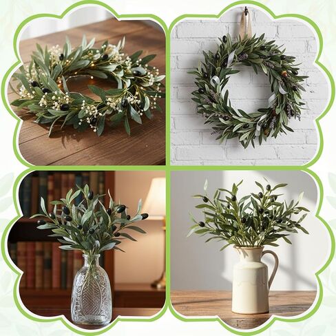 5 Pcs Artificial Plants Olive Tree Branches, 11 Inch Artificial Olive Tree Branches for Vase Faux Olives Leaves Stems for Centerpieces Decoration Wedding Greenery Home Decor in Kuwait