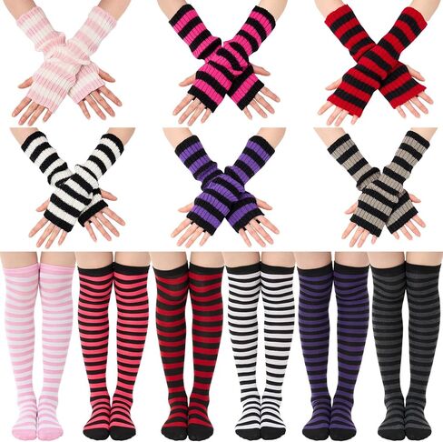 6 مجموعات من الجوارب النسائية للركبة طويلة محبوكة لتدفئة الذراع بدون أصابع لزي Y2K Kawaii in Saudi Arabia