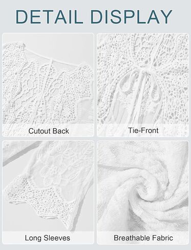 SEAUR Women’s Crochet Lace Kimono Beach Coverup Tie Front Knit Cardigan Long Sleeve Boho Swimwear in Saudi Arabia