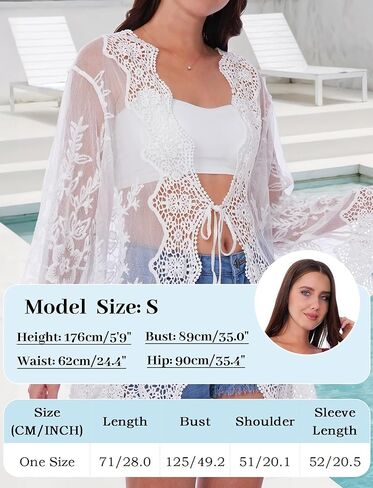 SEAUR Women’s Crochet Lace Kimono Beach Coverup Tie Front Knit Cardigan Long Sleeve Boho Swimwear in Saudi Arabia