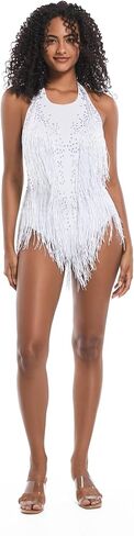 White Fringe Rhinestone Bodysuit Women Latin Jazz Showgirl Sexy Dance Uniforms Costumes Drag Queen Outfit in Kuwait