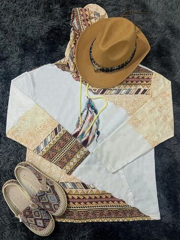 Women Western Ethnic Style Long Sleeve Pullover Tops Print Fall Winter Sweatshirt in Saudi Arabia
