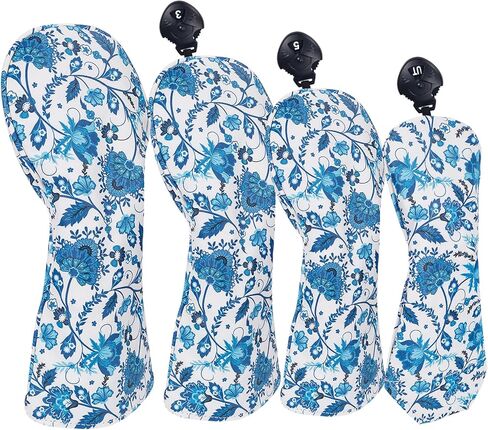 Andux 4pcs/Set Blue and White Porcelain Pattern PU Golf Wood Club Head Covers 460cc Driver Covers with Long Neck in Kuwait