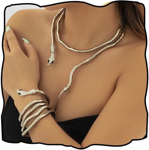 Gold Snake Necklaces Long Medusa Necklaces Chain Adjustable Snake Bracelet Punk Gothic Jewelry Choker for Women and Girls in Kuwait
