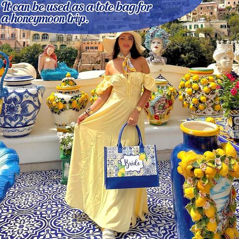 Lemon Canvas Tote Bag Gift Mediterranea Lemon Bridal Shower Gifts for Bride to Be Gifts Amalfi Coast Vintage Tote Bag Bride Wedding in Saudi Arabia