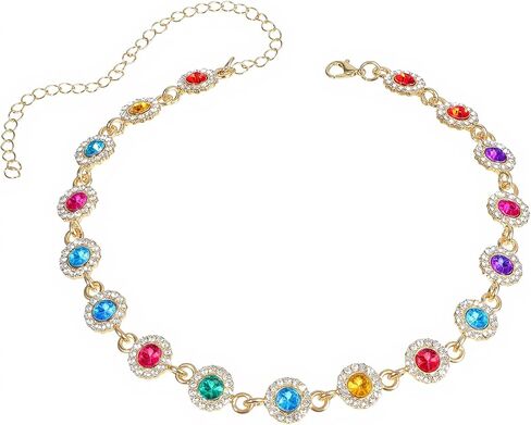 قلادة كريستال ملونة سباركلي حجر الراين المختنقون القلائد سلسلة ذهبية قوس قزح كريستال القلائد العصرية قلادة الأحجار الكريمة حفلة موسيقية شاطئ الرقبة مجوهرات للنساء in Kuwait