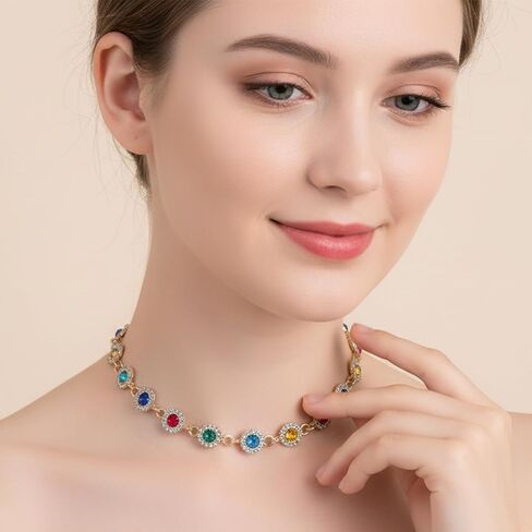 قلادة كريستال ملونة سباركلي حجر الراين المختنقون القلائد سلسلة ذهبية قوس قزح كريستال القلائد العصرية قلادة الأحجار الكريمة حفلة موسيقية شاطئ الرقبة مجوهرات للنساء in Kuwait