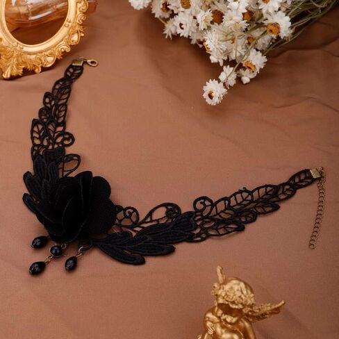 Missgrace Gothic Punk Halloween Black Flower Steampunk قلادة من الدانتيل الأسود للنساء in Saudi Arabia