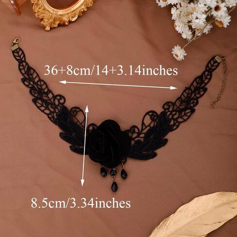 Missgrace Gothic Punk Halloween Black Flower Steampunk قلادة من الدانتيل الأسود للنساء in Saudi Arabia