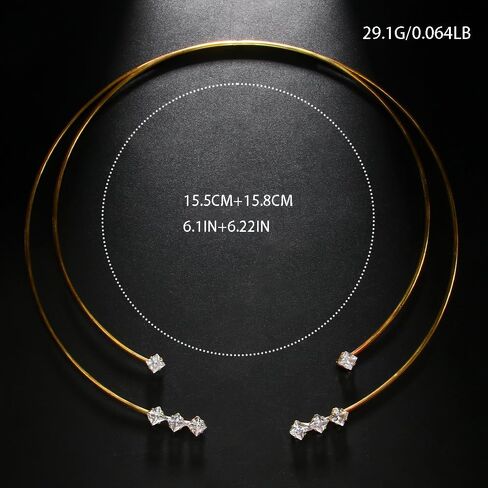 Charm Gold Open Choker Necklace for Women Sqaure Rhinestone Layered Cuff Collar Necklace Jewlery for Wedding Adjustable in Kuwait