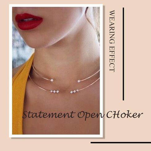 Charm Gold Open Choker Necklace for Women Sqaure Rhinestone Layered Cuff Collar Necklace Jewlery for Wedding Adjustable in Kuwait