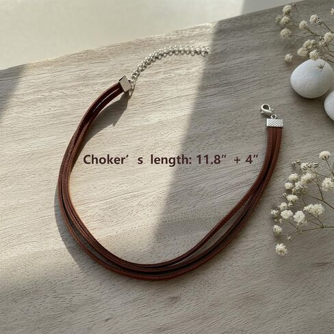 قلادة بنية اللون للنساء، قلادة من جلد الغزال بطبقات قابلة للتعديل، قلادات بانك بوهو للارتداء اليومي in Kuwait