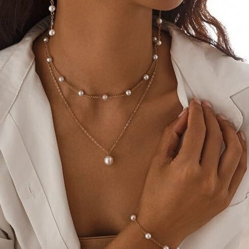 Pearl Necklaces Dainty Layered Pearl Choker for Women Gold Trendy Jewelry in Saudi Arabia