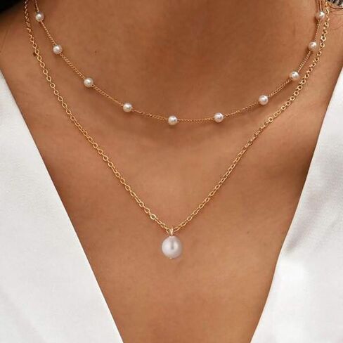 Pearl Necklaces Dainty Layered Pearl Choker for Women Gold Trendy Jewelry in Saudi Arabia