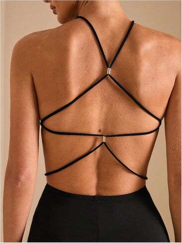 OYOANGLE Women's Dressy Halter Jumpsuits Sleeveless Criss Corss Backless Wide Leg Long Pants Romper in Saudi Arabia