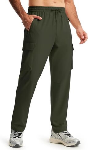Men's Elastic Waist Hiking Pants Lightweight Quick Dry Cargo Track Pants Travel Outdoor Athletic Clothes with 5 Pockets in Saudi Arabia