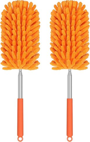 منفضة يدوية للتنظيف، منفضة غبار قابلة للانحناء 360 درجة مع عمود تمديد تلسكوبي، منفضة غبار صغيرة قابلة للتمديد وقابلة للغسل للمنزل والمكتب والسيارة والأثاث (عبوتان برتقاليتان) in Kuwait