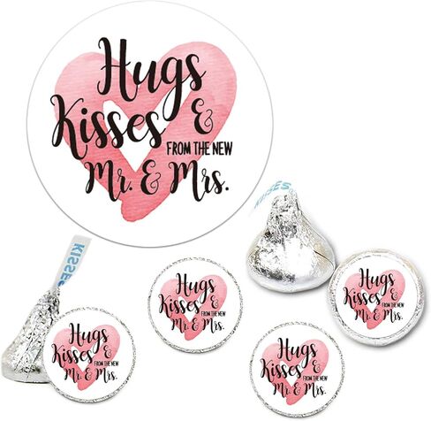 Chocolate Drop Labels Stickers, Hugs & Kisses from The New Mr. & Mrs., 180 Count, Fits Hershey's Kisses Party Favors, Wedding Stickers, Perfect for Weddings, Bridal Shower Engagement Party. in Kuwait