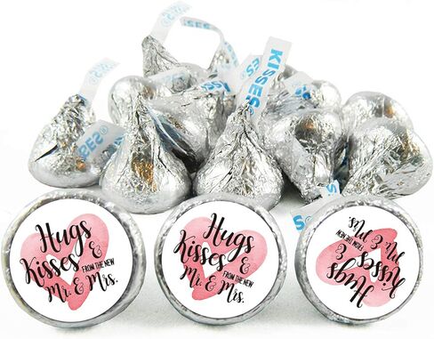 Chocolate Drop Labels Stickers, Hugs & Kisses from The New Mr. & Mrs., 180 Count, Fits Hershey's Kisses Party Favors, Wedding Stickers, Perfect for Weddings, Bridal Shower Engagement Party. in Kuwait